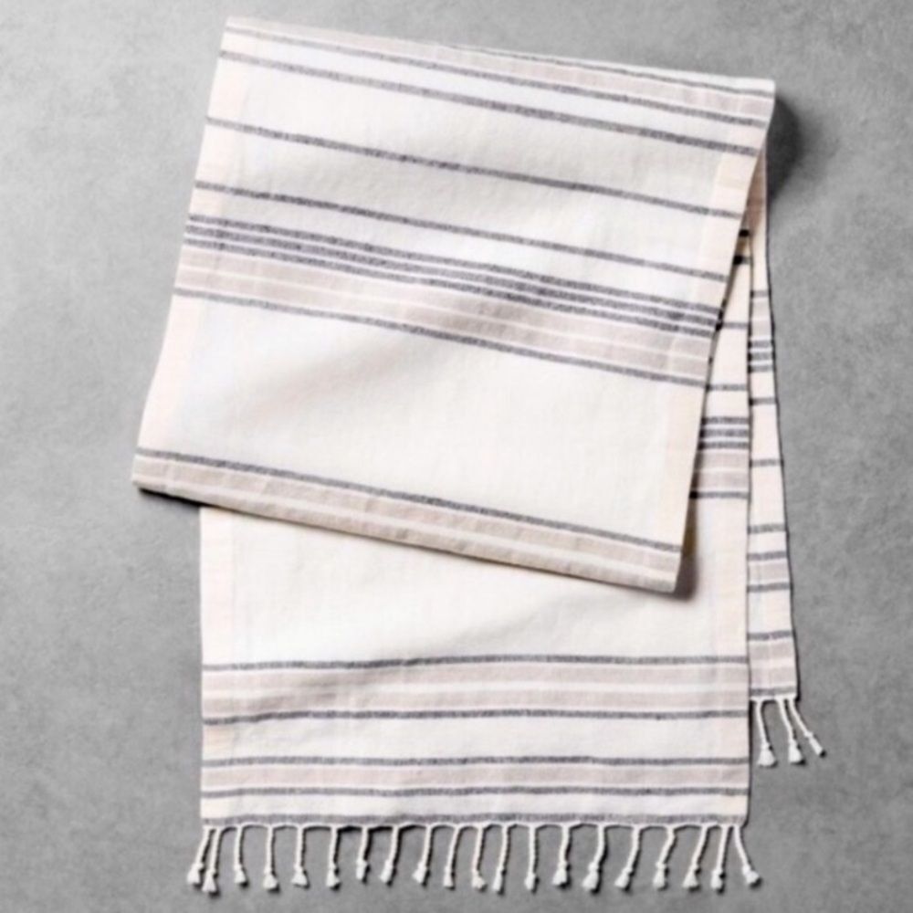 Hearth & Hand Railroad Linen Blend Striped Table Runner with fringed tassels